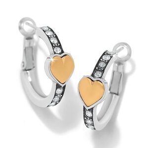 Brighton “Mystery of Love” Gold and Silver Heart Hoop Earrings NWT
